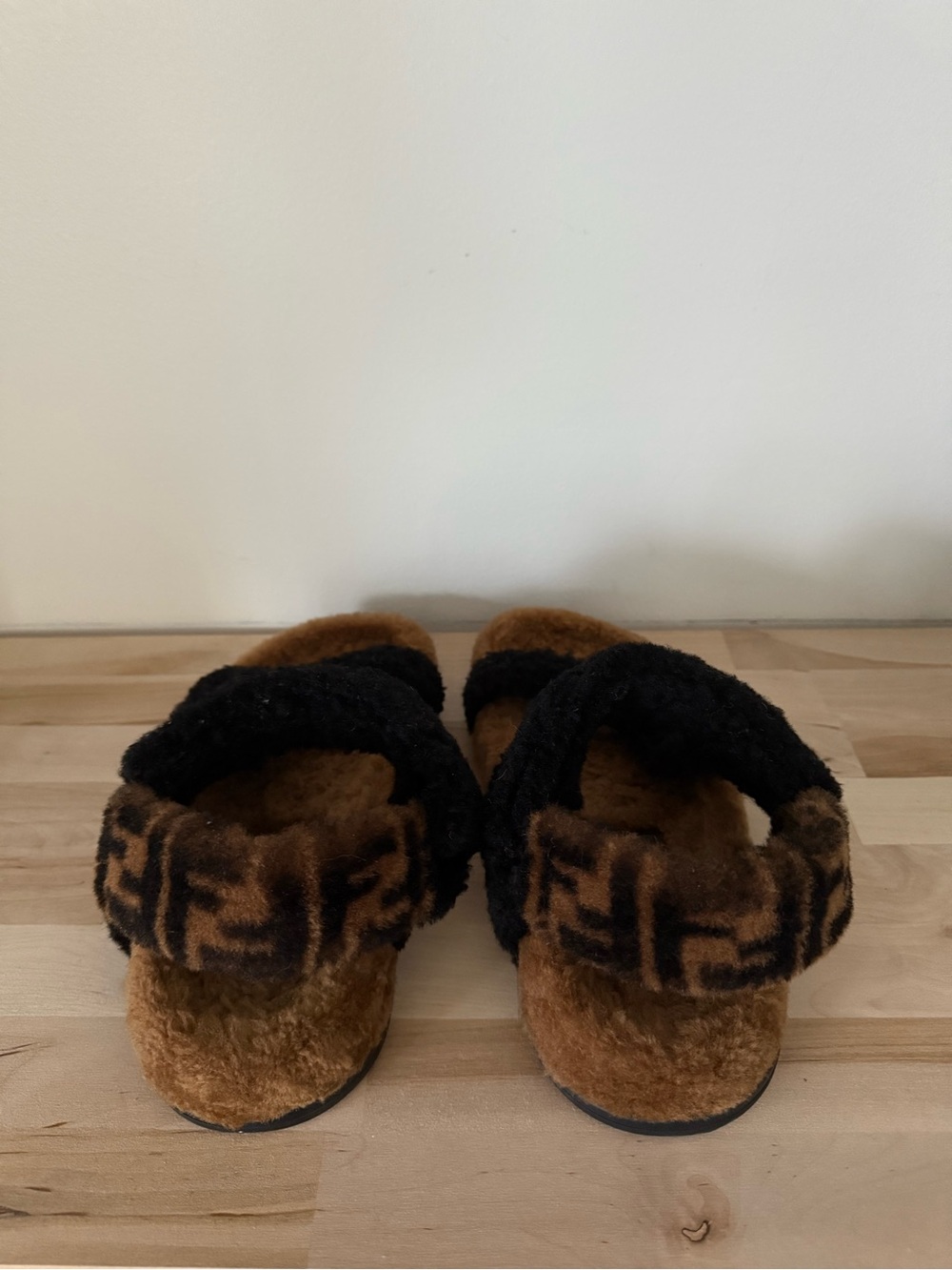 Fendi Zucca FF Logo Shearling Sandals